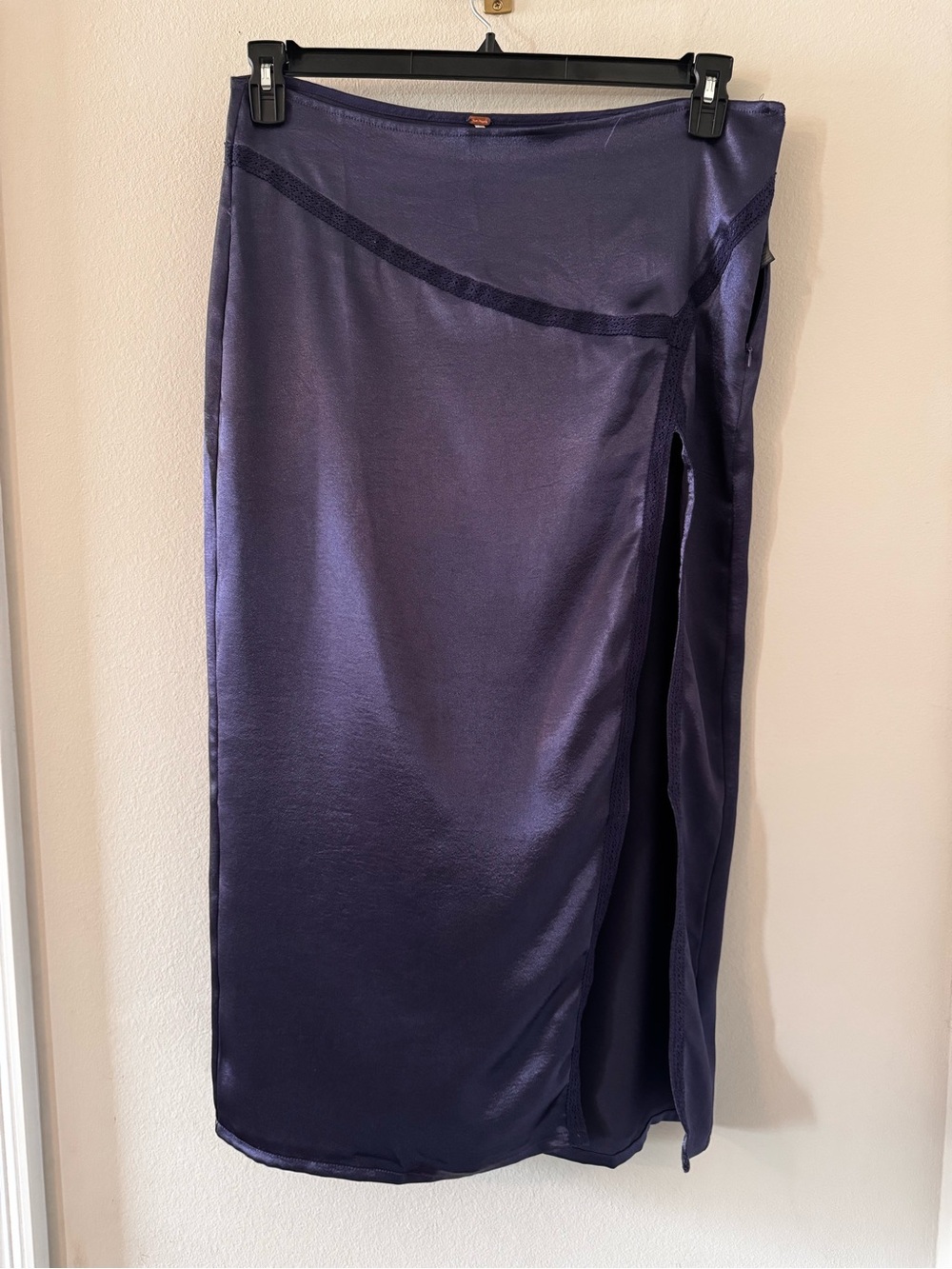Free People Purple Satin Midi Skirt with Side Slit